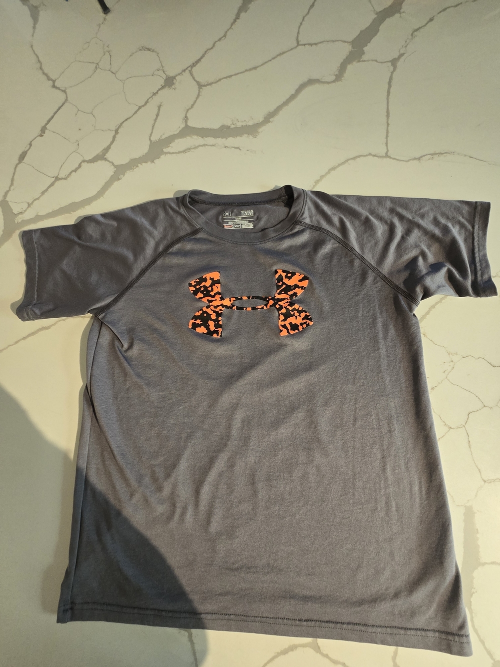 Under Armour Kids Grey Tee with Orange Camo Logo